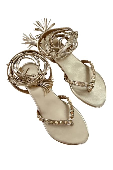 PREET KAUR Stone Embellished Tie-Up Flats 