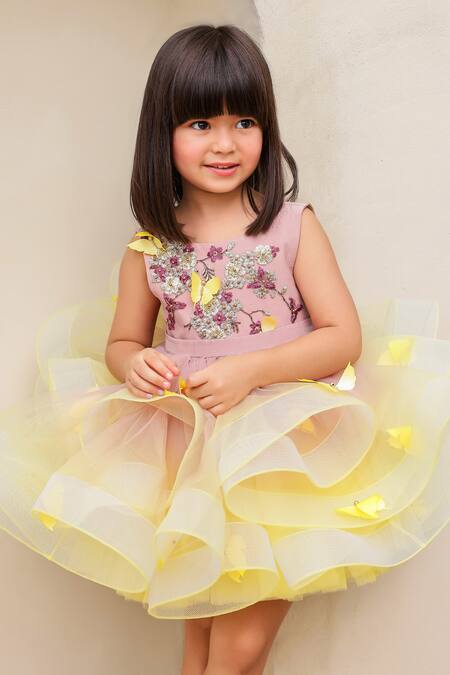 Janyas Closet_Brown Net Hand Embroidery Floral Ombre Dress With Detachable Drape_Online_at_Aza_Fashions