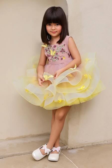 Shop_Janyas Closet_Brown Net Hand Embroidery Floral Ombre Dress With Detachable Drape_Online_at_Aza_Fashions