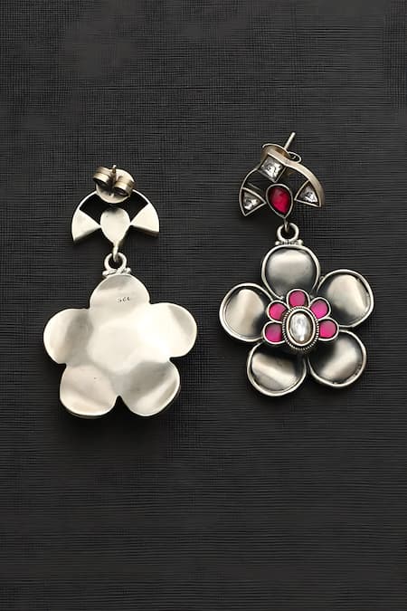 Shop Mero Jewellery Pink Stones Kundan Studded Flower Earrings at Aza Fashions Shop_Mero Jewellery_Pink Stones Kundan Studded Flower Earrings _at_Aza_Fashions