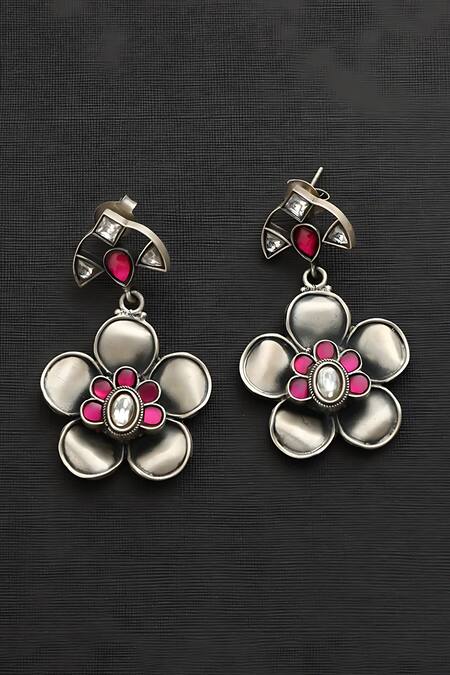 Mero Jewellery Pink Stones Kundan Studded Flower Earrings Online at Aza Fashions Mero Jewellery_Pink Stones Kundan Studded Flower Earrings _Online_at_Aza_Fashions