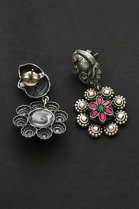 Shop Mero Jewellery Pink Imitation Diamonds Peacock Kundan Studded Earrings at Aza Fashions Shop_Mero Jewellery_Pink Imitation Diamonds Peacock Kundan Studded Earrings _at_Aza_Fashions