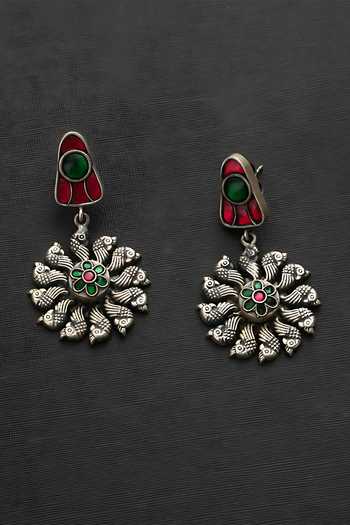 Mero Jewellery_Pink Stones Floral Kundan Studded Vintage Earrings_Online_at_Aza_Fashions