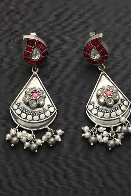 Mero Jewellery Pink Pearls, Stones Kundan Studded Kairi Drop Earrings Online at Aza Fashions Mero Jewellery_Pink Pearls, Stones Kundan Studded Kairi Drop Earrings_Online_at_Aza_Fashions
