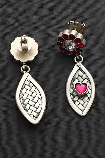 Shop Mero Jewellery Pink Stones Kundan Studded Floral Drop Earrings at Aza Fashions Shop_Mero Jewellery_Pink Stones Kundan Studded Floral Drop Earrings _at_Aza_Fashions