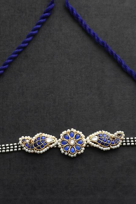 Mero Jewellery_Blue Floral Motif Choker _Online_at_Aza_Fashions