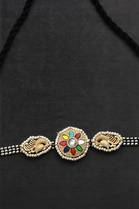 Mero Jewellery_Multi Color Navratna Floral Motif Choker _Online_at_Aza_Fashions