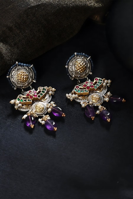 Mero Jewellery Multi Color Kundan Carved Embellished Earrings 