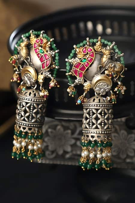 Mero Jewellery Multi Color Kundan Round Bird Motif Earrings 