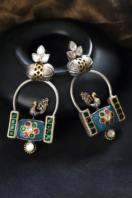 Mero Jewellery Multi Color Kundan Peacock Motif Embellished Earrings 