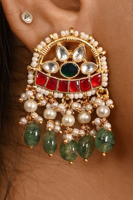 Namasya_Pink Beads Kundan Embellished Pendant Necklace Set _Online_at_Aza_Fashions