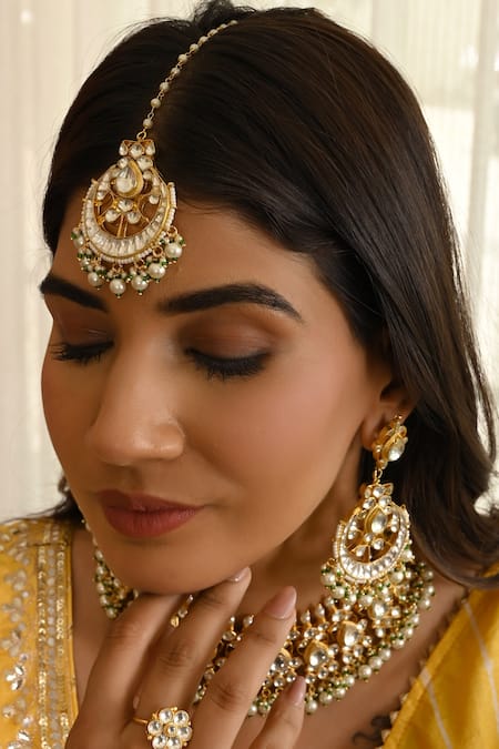 Namasya Gold Plated Pearls, Beads, Gota Patti Embellished Necklace Set 