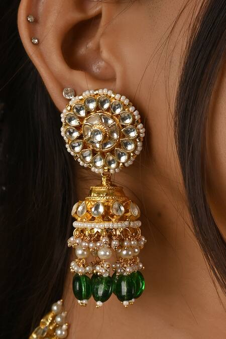Namasya_Green Beads, Diamonds Kundan Studded Necklace Set _Online_at_Aza_Fashions