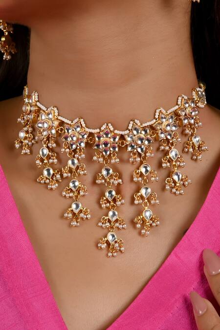 Namasya Gold Plated Pearls, Diamonds, Stones Kundan Embellished Layered Necklace Set Online at Aza Fashions Namasya_Gold Plated Pearls, Diamonds, Stones Kundan Embellished Layered Necklace Set _Online_at_Aza_Fashions