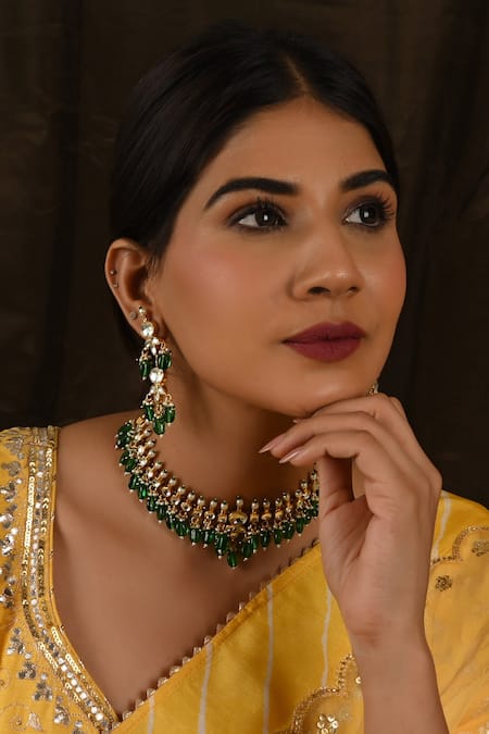 Namasya Green Kundan Studded Necklace Set 