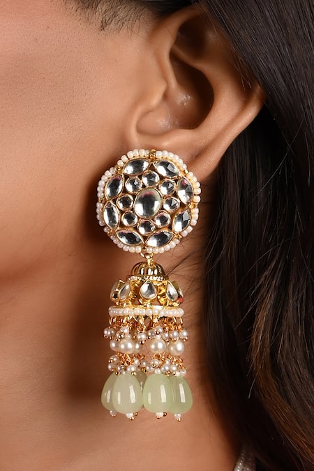 Namasya Green Beads, Diamonds Kundan Embellished Pendant Choker Set Online at Aza Fashions Namasya_Green Beads, Diamonds Kundan Embellished Pendant Choker Set _Online_at_Aza_Fashions