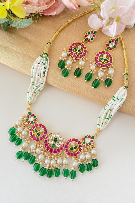 Namasya Kundan Embellished Pendant Choker Set 