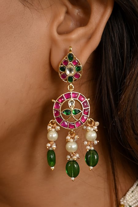 Buy_Namasya_Pink Beads Kundan Embellished Pendant Choker Set _Online_at_Aza_Fashions