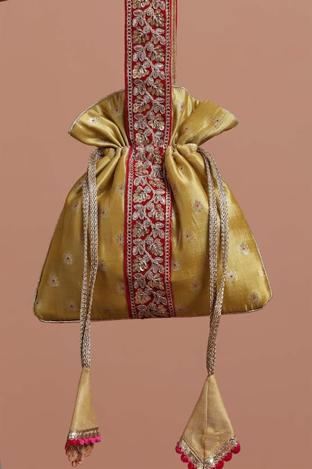 Buy Swabhimann Yellow Embroidery Silk Handle Potli Online at Aza Fashions Buy_Swabhimann_Yellow Embroidery Silk Handle Potli _Online_at_Aza_Fashions