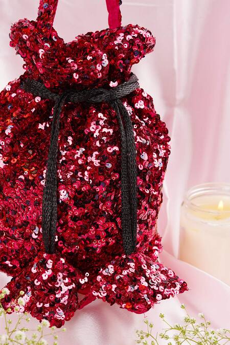 Swabhimann_Maroon Sequins Embellished Potli _Online_at_Aza_Fashions