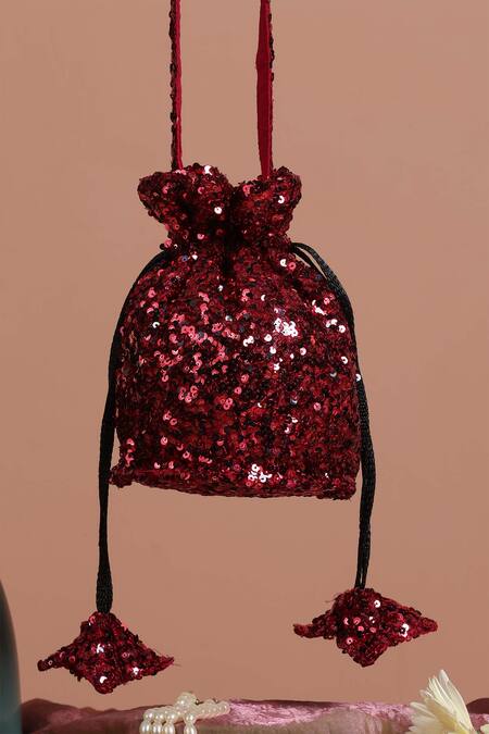 Buy_Swabhimann_Maroon Sequins Embellished Potli _Online_at_Aza_Fashions