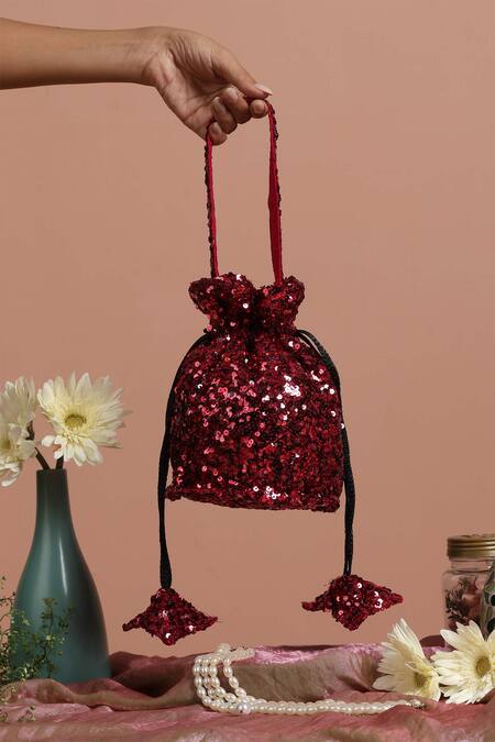 Shop_Swabhimann_Maroon Sequins Embellished Potli _Online_at_Aza_Fashions