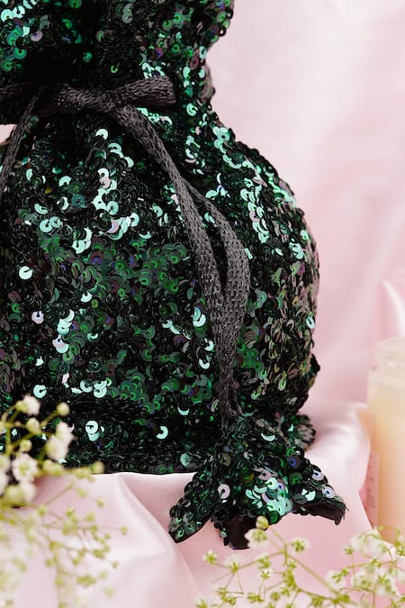 Swabhimann_Green Sequins Tonal Embellished Potli _Online_at_Aza_Fashions