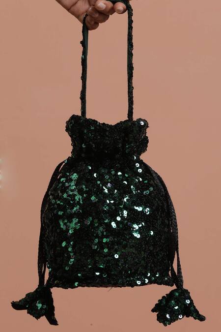 Shop_Swabhimann_Green Sequins Tonal Embellished Potli _Online_at_Aza_Fashions