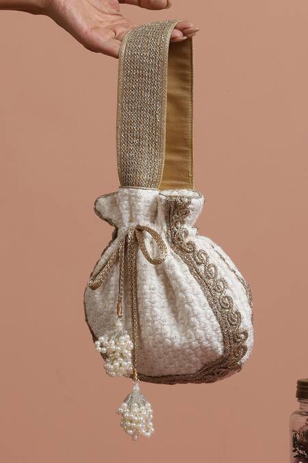 Shop_Swabhimann_White Embroidery, Lace Thread Butti Potli _Online_at_Aza_Fashions