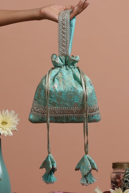 SWABHIMANN Silk Woven Floral Vine Potli 