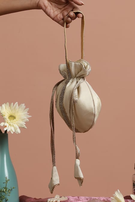 Shop_Swabhimann_Cream Embroidery Silk Butti Potli _Online_at_Aza_Fashions