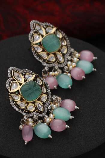 Swabhimann_Multi Color Beads, Stones Polki Studded Blossom Earrings _Online_at_Aza_Fashions