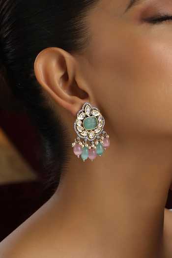 Buy_Swabhimann_Multi Color Beads, Stones Polki Studded Blossom Earrings _Online_at_Aza_Fashions