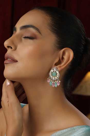 Shop_Swabhimann_Multi Color Beads, Stones Polki Studded Blossom Earrings _Online_at_Aza_Fashions