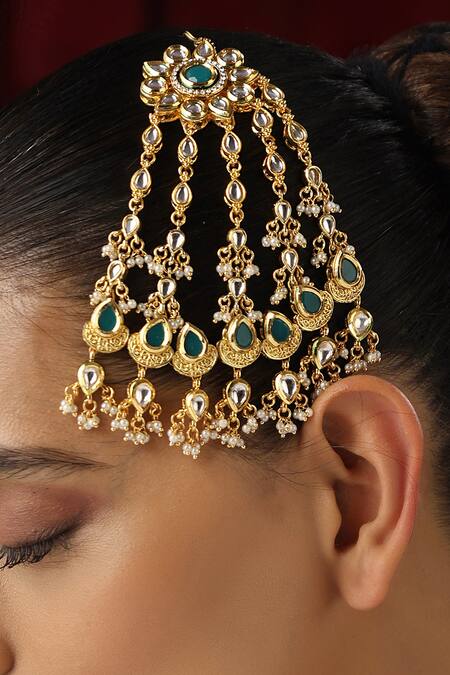 Buy_Swabhimann_Green Kundan Studded Floral Passa _Online_at_Aza_Fashions