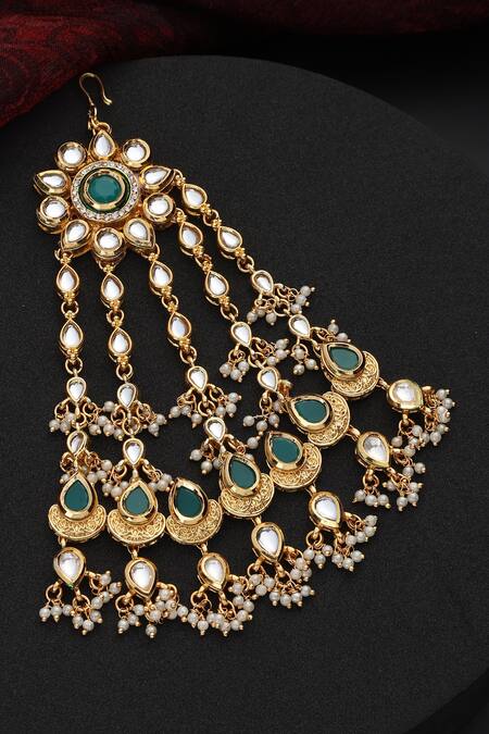Shop_Swabhimann_Green Kundan Studded Floral Passa _Online_at_Aza_Fashions