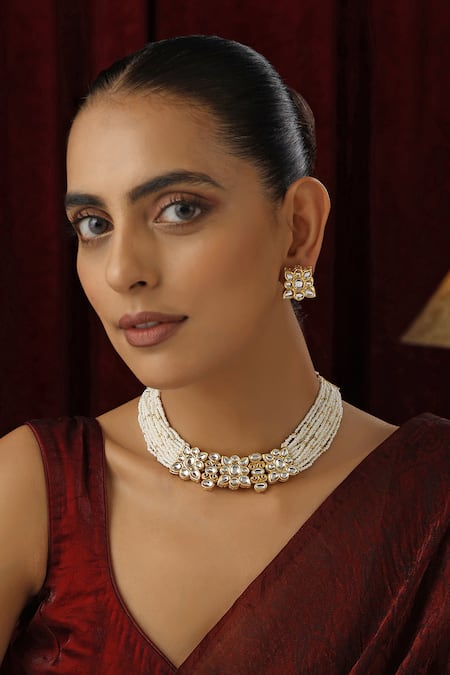 Swabhimann Stone Studded Kundan Bead Choker Set 