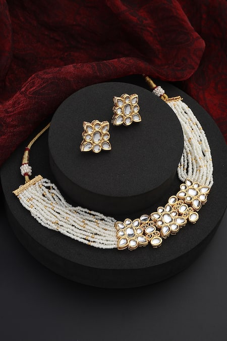 Swabhimann Stone Studded Kundan Bead Choker Set 