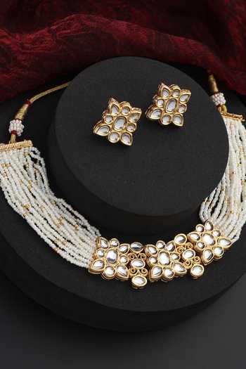 Swabhimann White Stones, Beads Studded Kundan Choker Set Online at Aza Fashions Swabhimann_White Stones, Beads Studded Kundan Choker Set _Online_at_Aza_Fashions