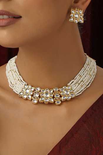 Buy Swabhimann White Stones, Beads Studded Kundan Choker Set Online at Aza Fashions Buy_Swabhimann_White Stones, Beads Studded Kundan Choker Set _Online_at_Aza_Fashions
