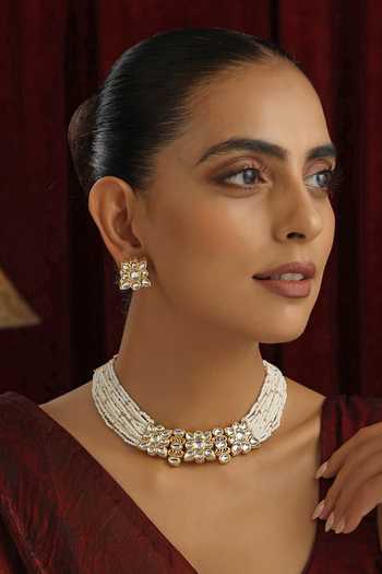 Shop Swabhimann White Stones, Beads Studded Kundan Choker Set Online at Aza Fashions Shop_Swabhimann_White Stones, Beads Studded Kundan Choker Set _Online_at_Aza_Fashions