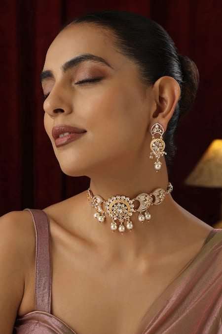 Swabhimann Polki Studded Floral Crecent Choker Set 