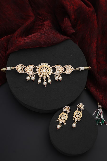 Swabhimann Polki Studded Floral Crecent Choker Set 