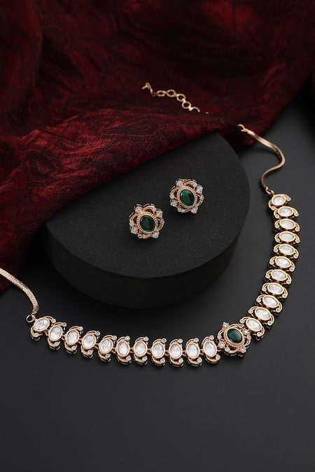 Swabhimann Clear Polki Studded Oval Choker Set 