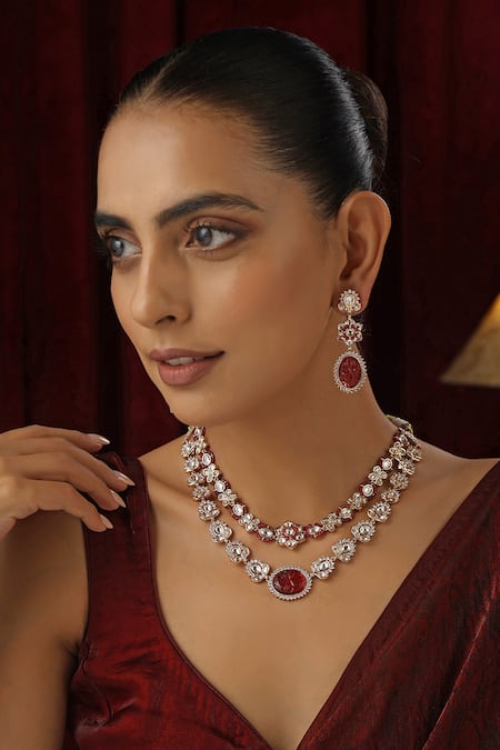 Swabhimann Floral Polki Studded Layered Necklace Set 