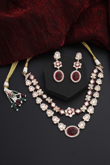 Swabhimann Floral Polki Studded Layered Necklace Set 