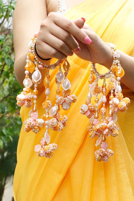 Vaidaan_Multi Color Pearls, Beads, Embroidery Nivasini Hand 2 Pcs Kaleera _Online_at_Aza_Fashions