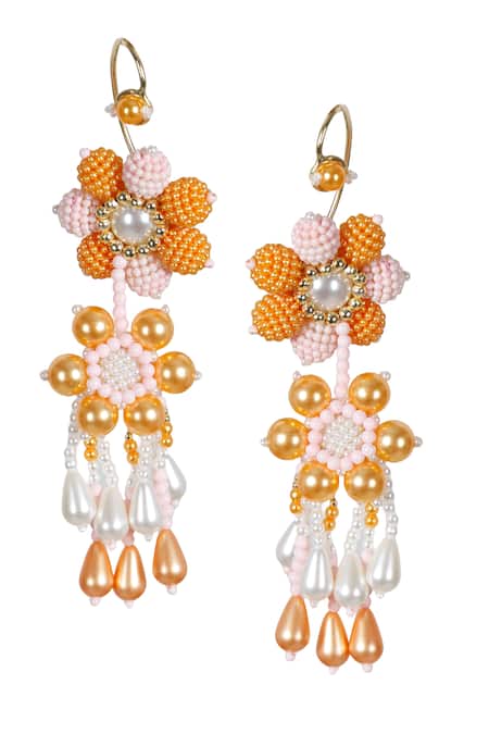 Shop Vaidaan Multi Color Pearls, Beads Vilasini Hand Embroidered Earcuffs at Aza Fashions Shop_Vaidaan_Multi Color Pearls, Beads Vilasini Hand Embroidered Earcuffs _at_Aza_Fashions