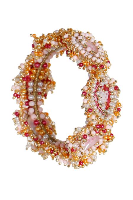 Shop_Vaidaan_Multi Color Pearl Induleka Embellished Bangle _at_Aza_Fashions