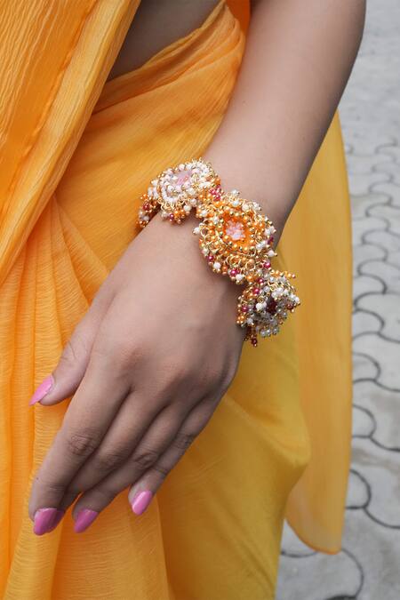 Buy_Vaidaan_Multi Color Pearl Induleka Embellished Bangle _Online_at_Aza_Fashions